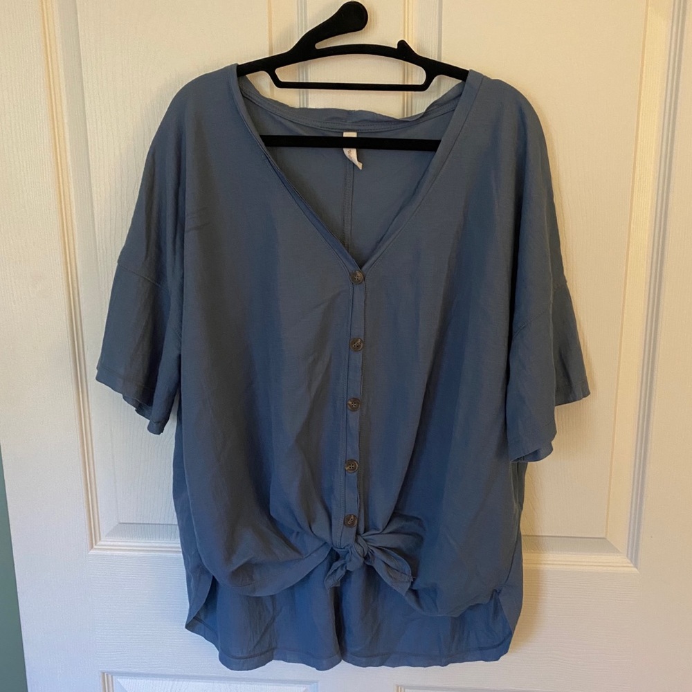 Blue Button/Tie Blouse